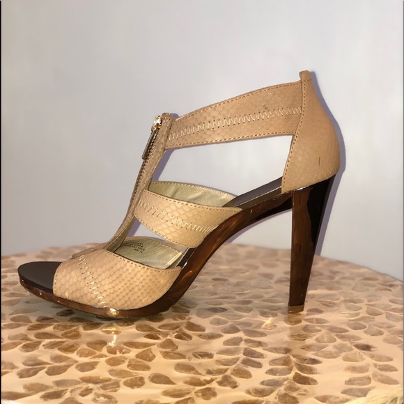 Michael Kors Bronze Metallic & Taupe Faux Snake Skin Pumps - Zipper Front - 8.5 - Picture 6 of 14